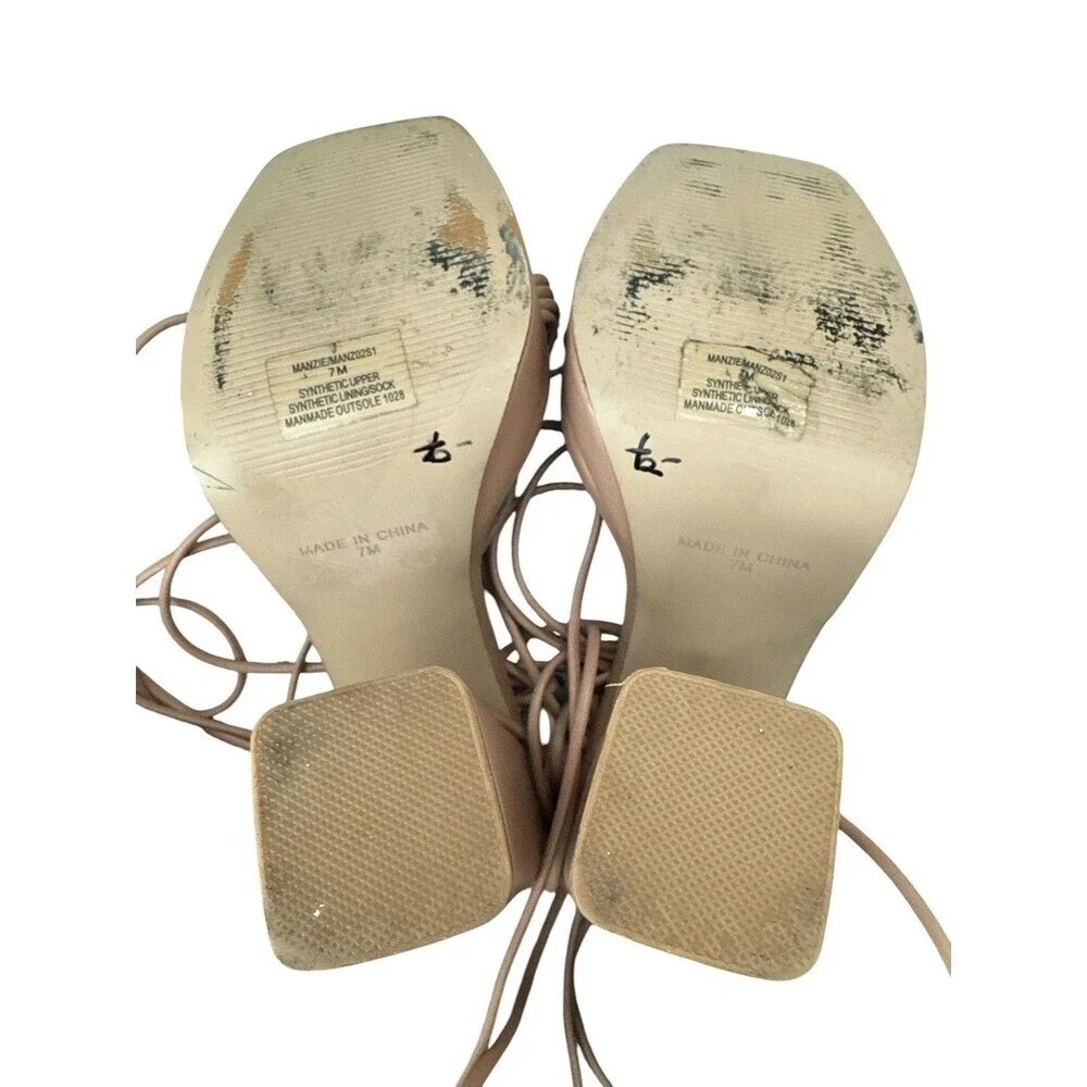 Steve Madden Manzie Nude Lace Up Platform Heels Square Toe Strappy Sandals 7